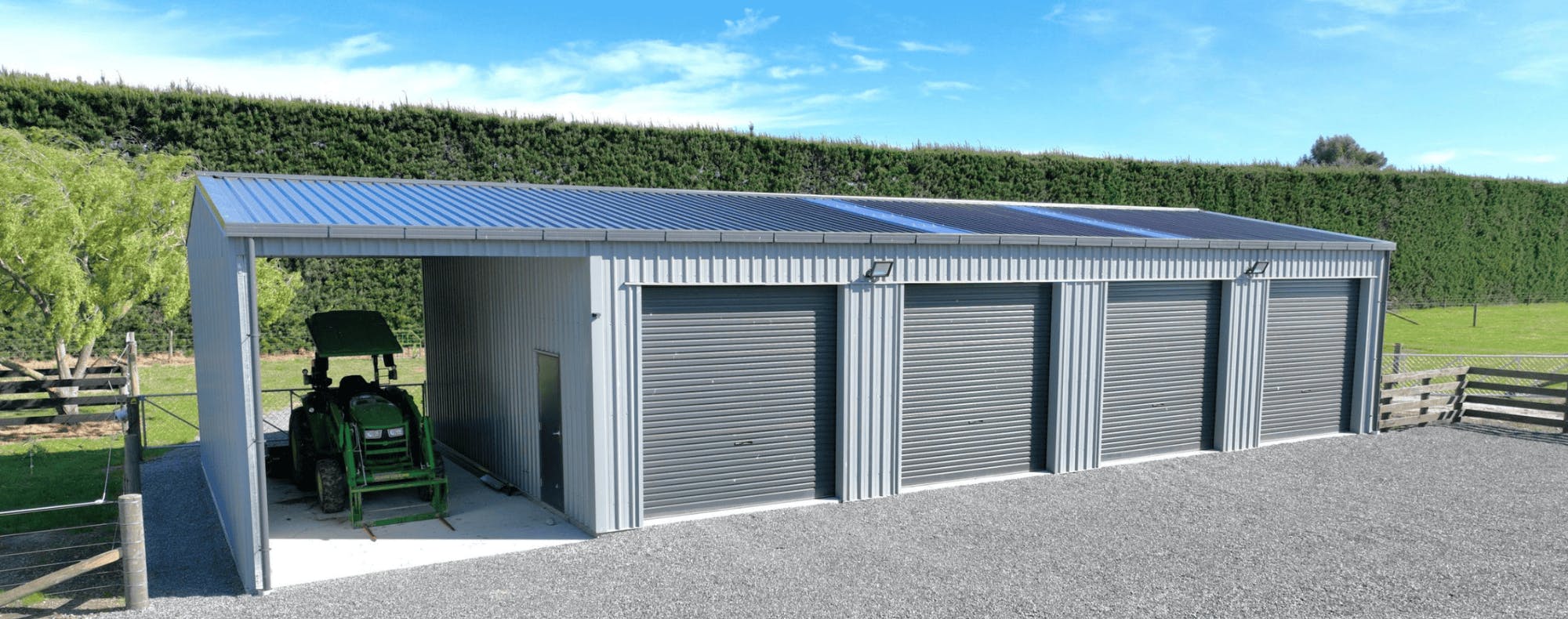 Canterbury rural storage shed with tractor bay