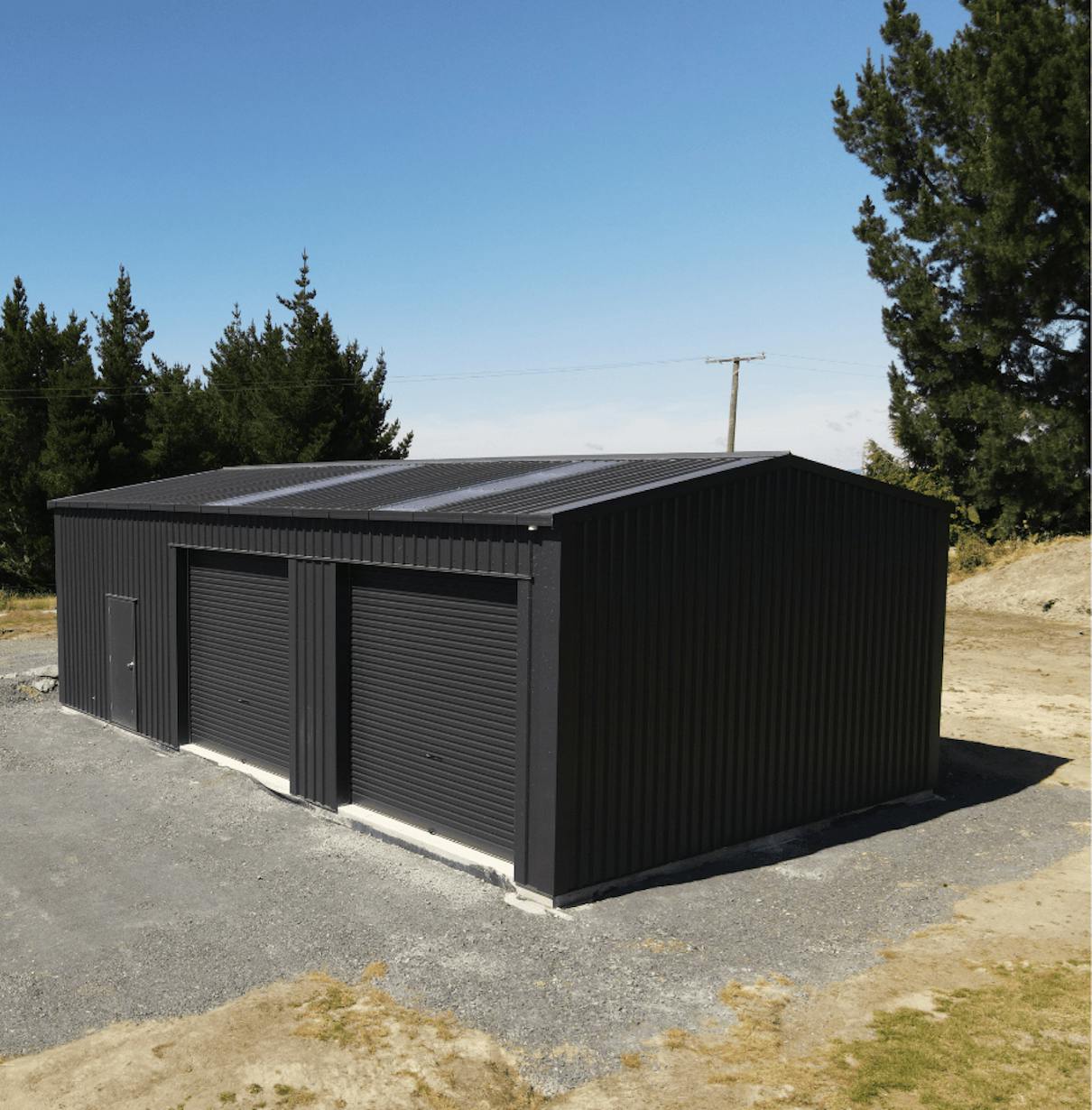 Black double garage - Wide Span Sheds