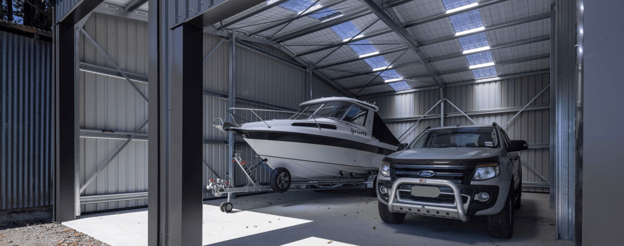 Hurworth Boat Shed - Boat With Vehicle - Wide Span Sheds