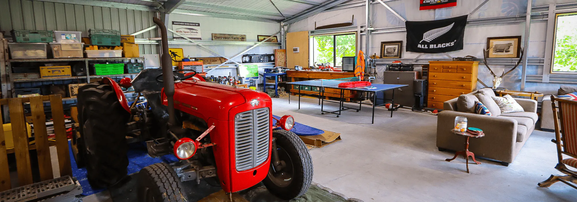 4 bay steel shed with tractor