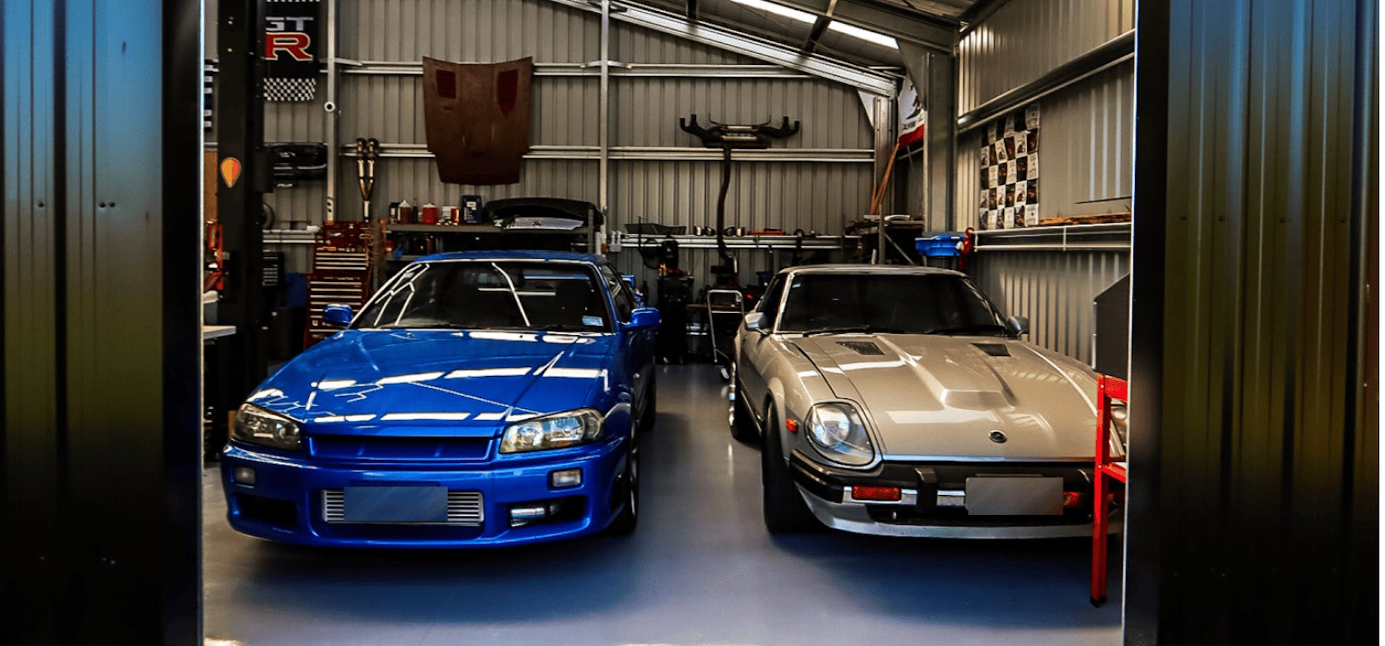 Car Collectors Workshop Shed - View through the doors