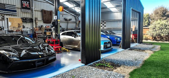 Car Collectors Workshop Shed dark steel cladding