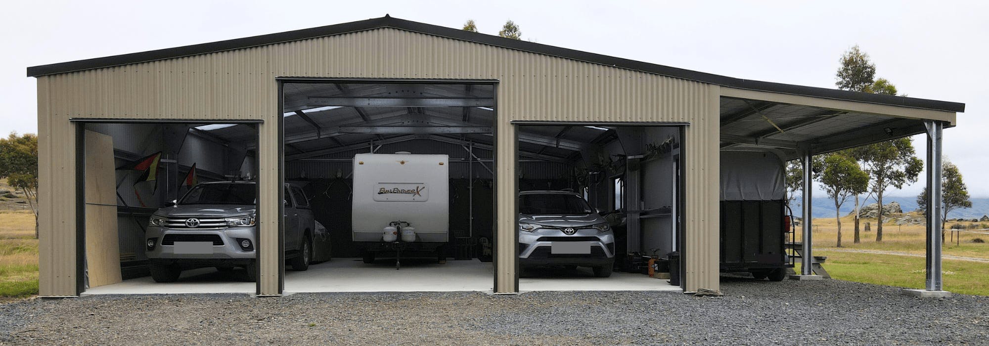 The Hunters Den steel shed project - Photo from outside