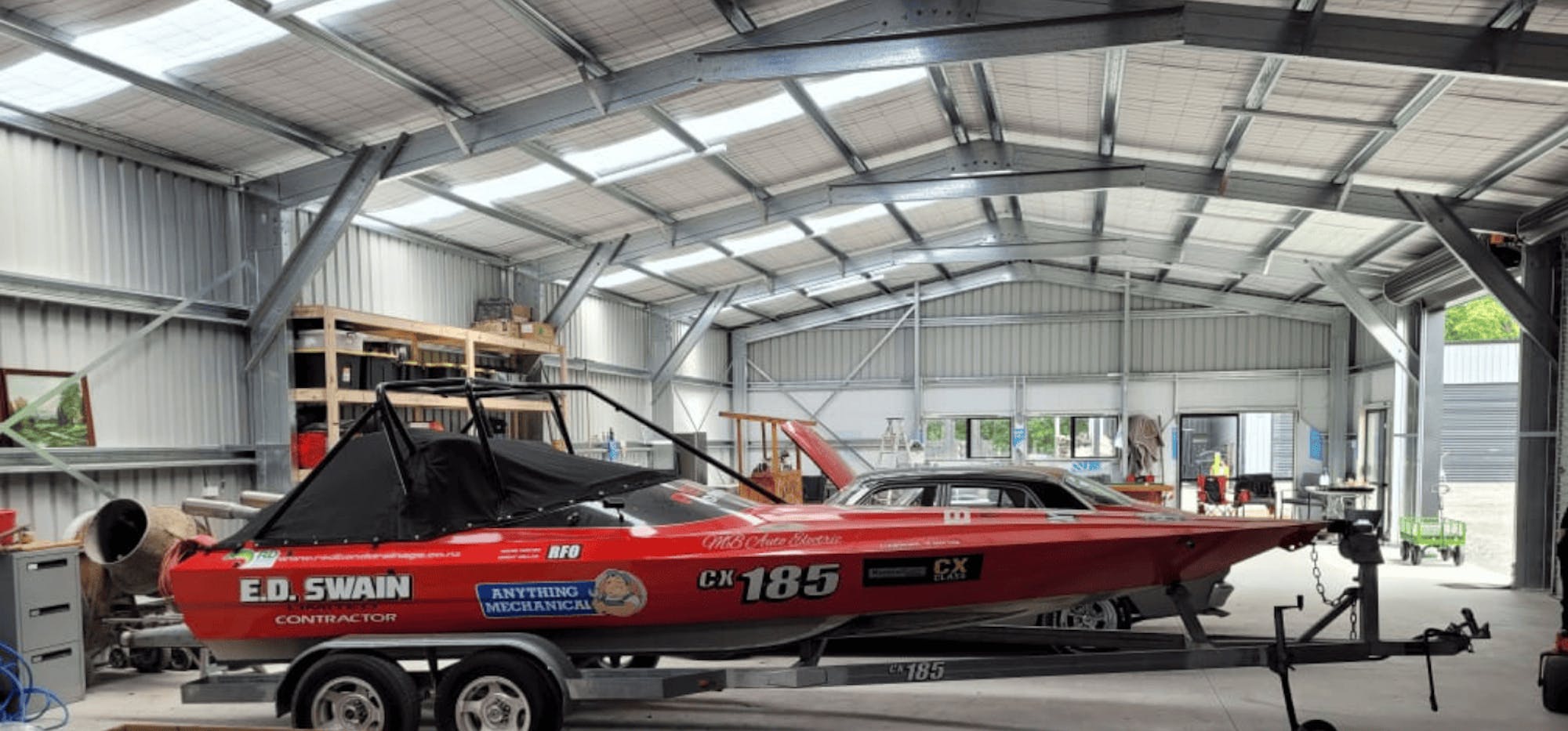 Large Rural Lifestyle Shed and Workshop with speedboat