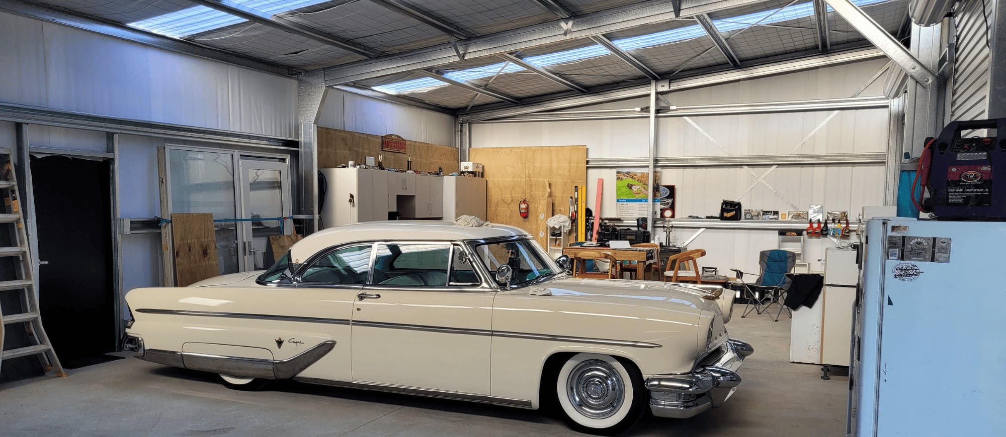 A classic car in a man cave - Wide Span Sheds