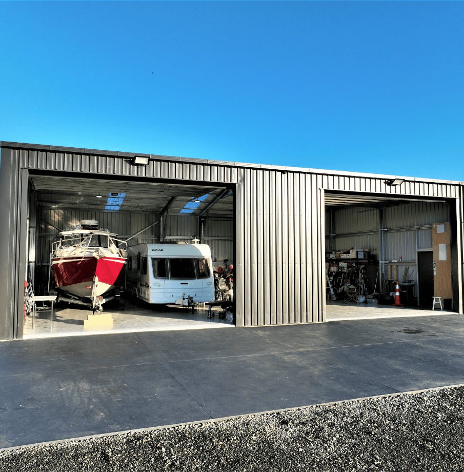 12x12 shed with boat and caravan - Wide Span Sheds 12x12 shed with boat and caravan - Wide Span Sheds
