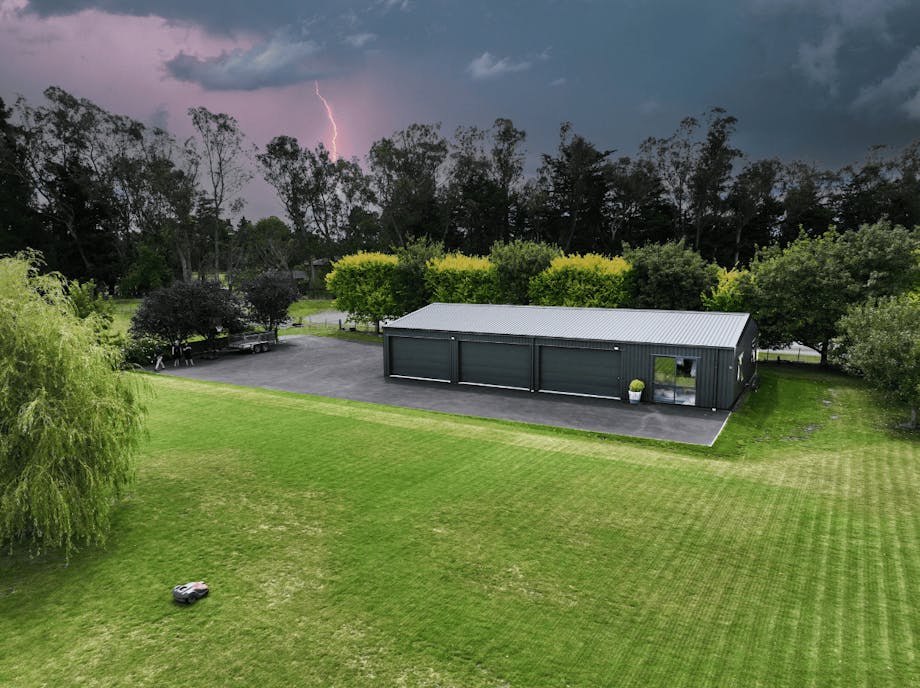 Shed with storm background - Wide Span Sheds