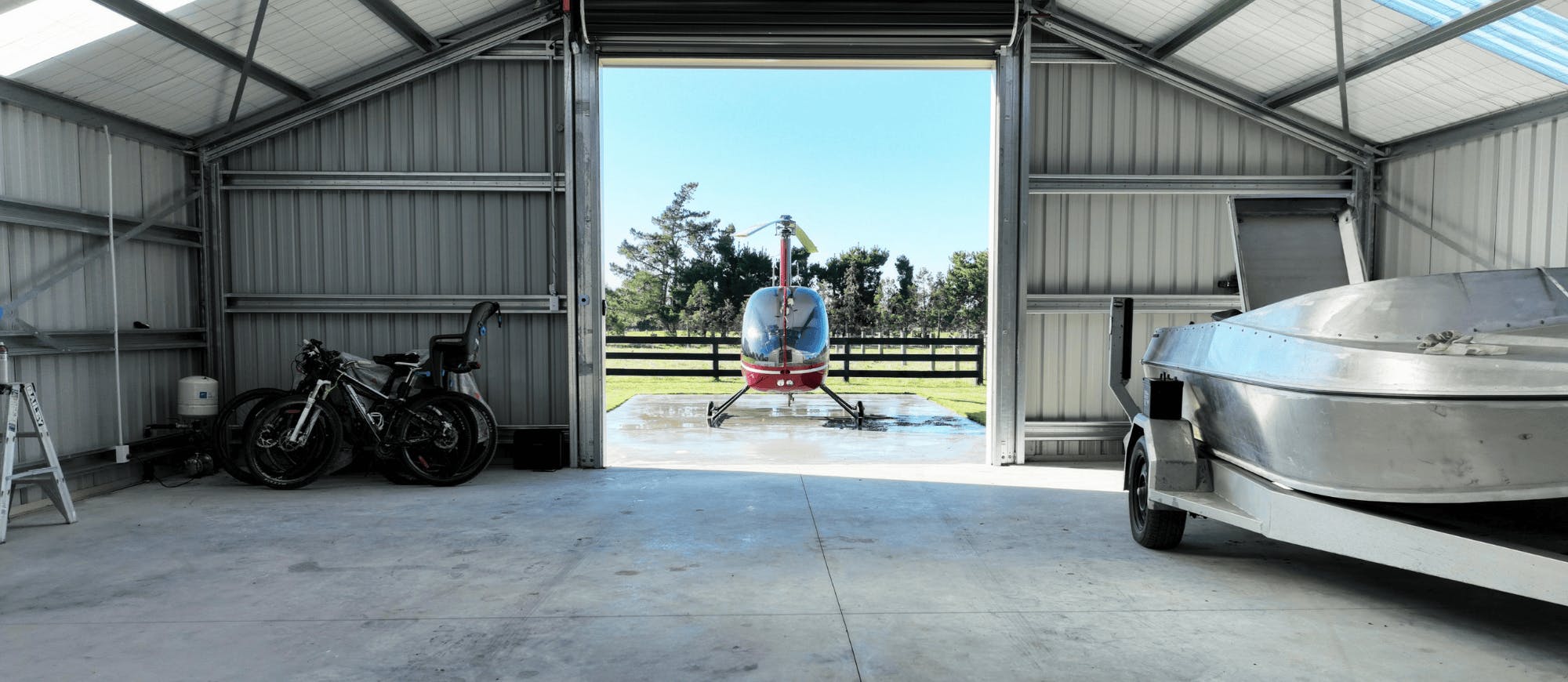 Helicopter and boat shed